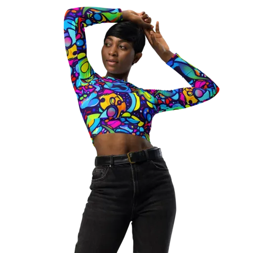 Neon Graffscape on a Long Sleeve Crop Top
