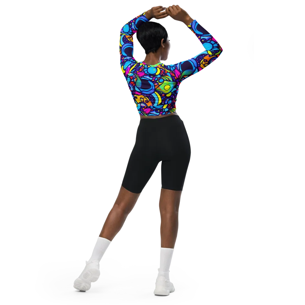 Neon Graffscape on Long Sleeve Crop Top — Back