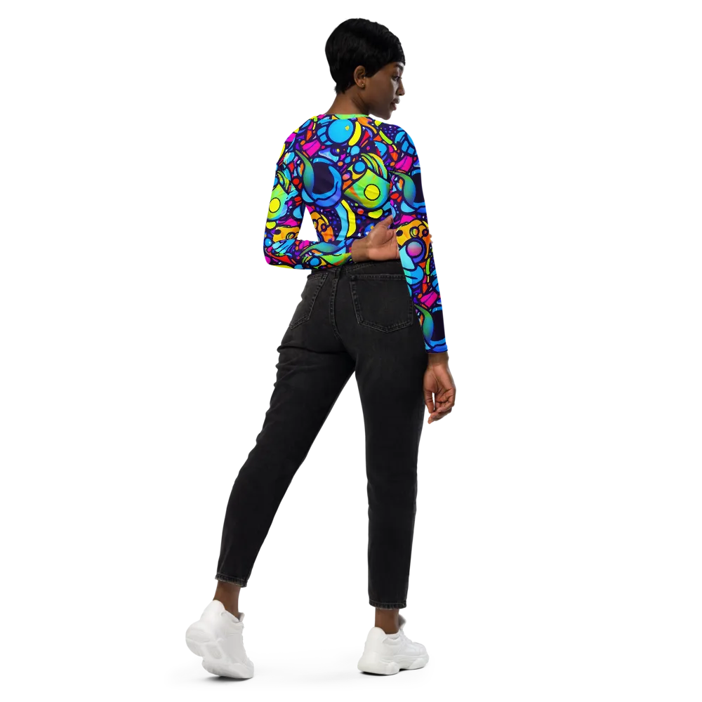 Neon Graffscape on Long Sleeve Crop Top — Right Back
