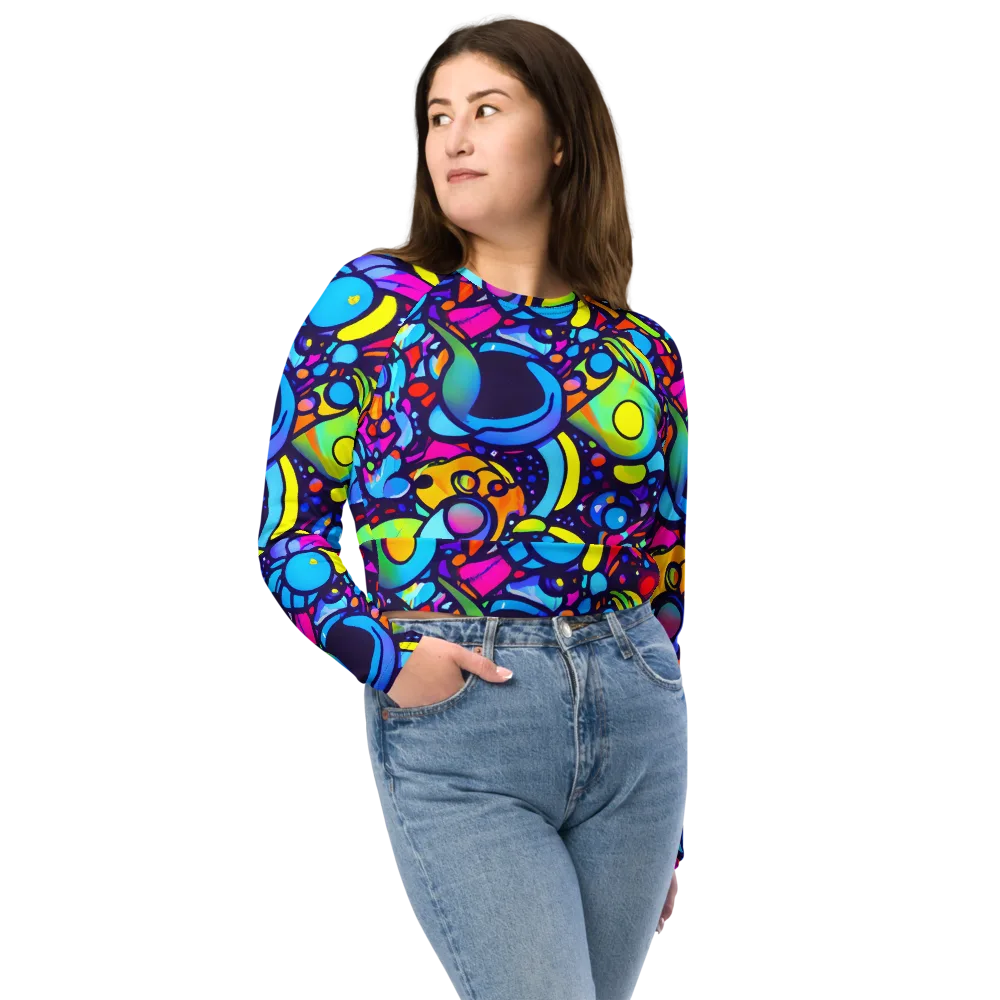 Neon Graffscape on Long Sleeve Crop Top — Front