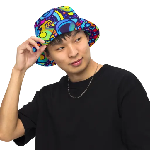 Neon Graffscape on a Reversible Bucket Hat