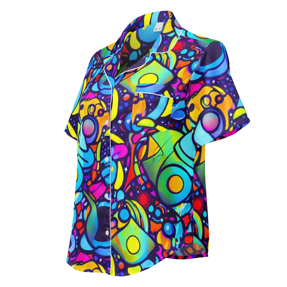 Neon Graffscape on Women's Short Sleeve Pajama Top — Left Front