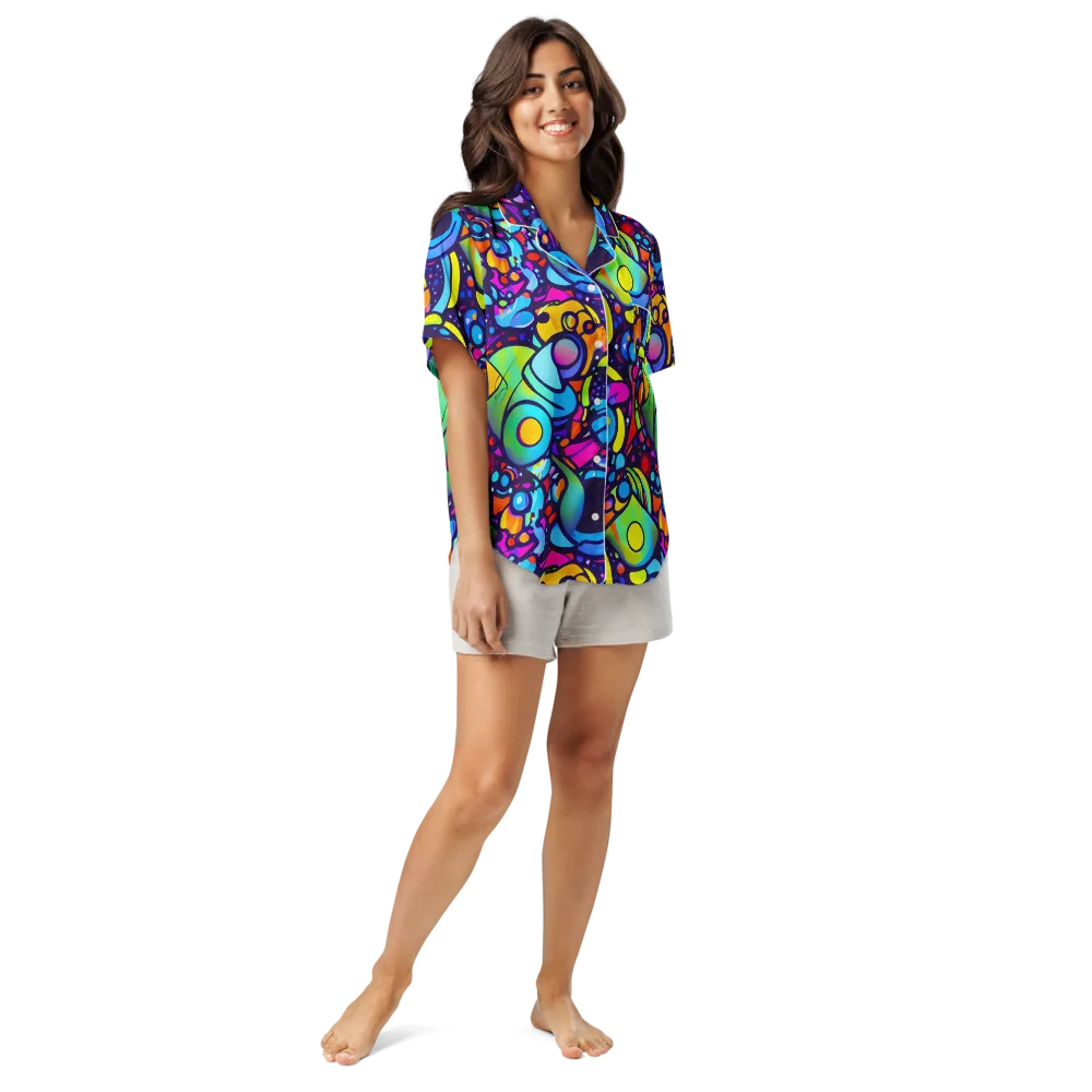 Neon Graffscape on Women's Short Sleeve Pajama Top — Front