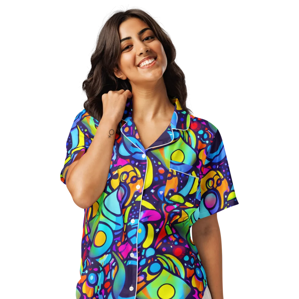 Neon Graffscape on Women's Short Sleeve Pajama Top — Front