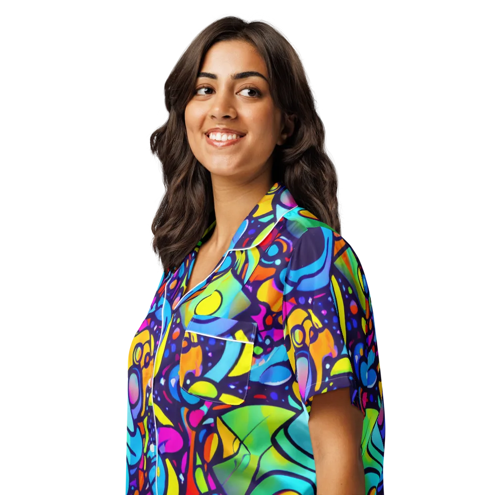 Neon Graffscape on Women's Short Sleeve Pajama Top — Left Front