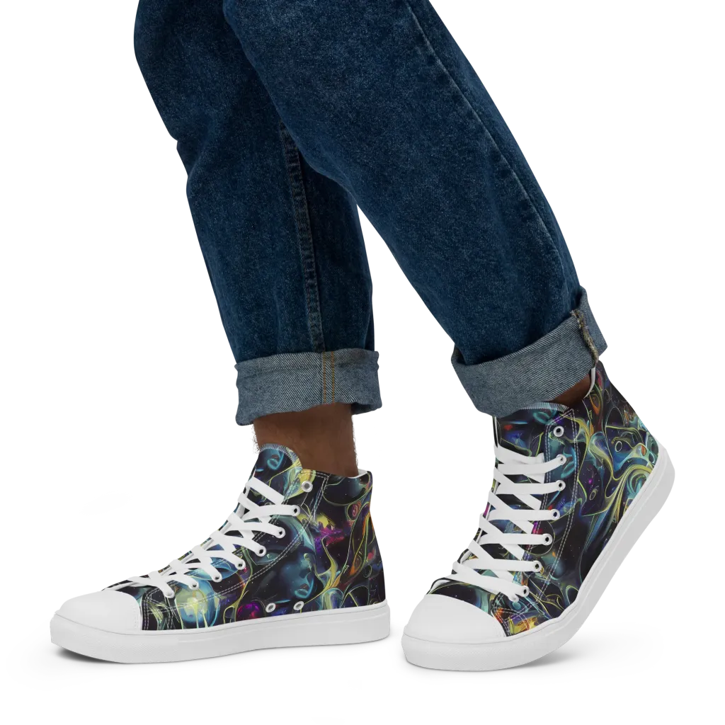 Galactic Enigma on Men's High Top Canvas Shoes — Left