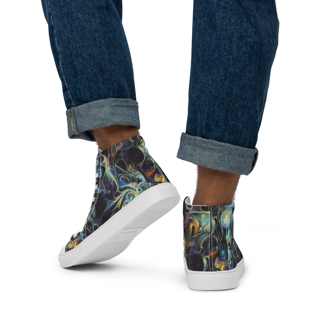 Galactic Enigma on Men's High Top Canvas Shoes — Back