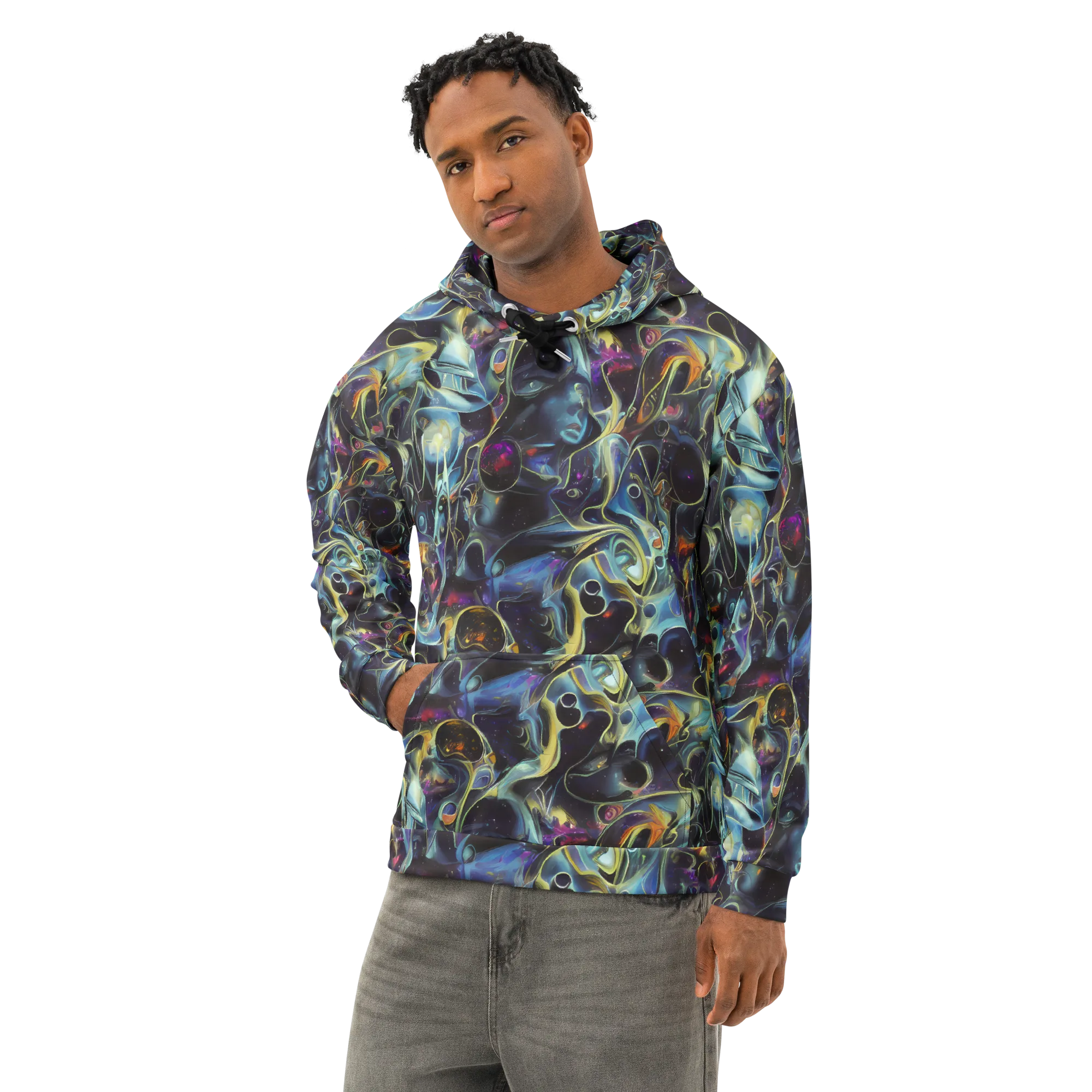 Galactic Enigma on Cotton Hoodie — Left Front