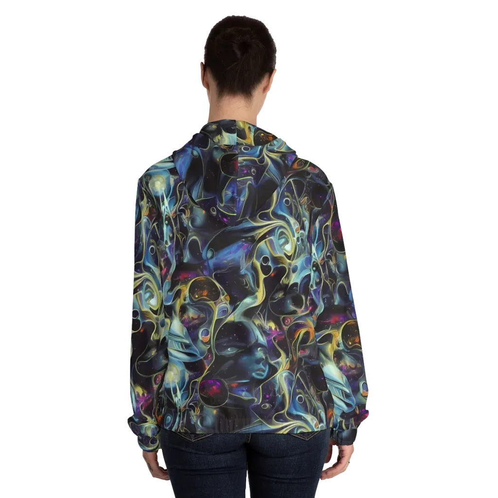 Galactic Enigma on Women's Full-Zip Hoodie — Back On Person