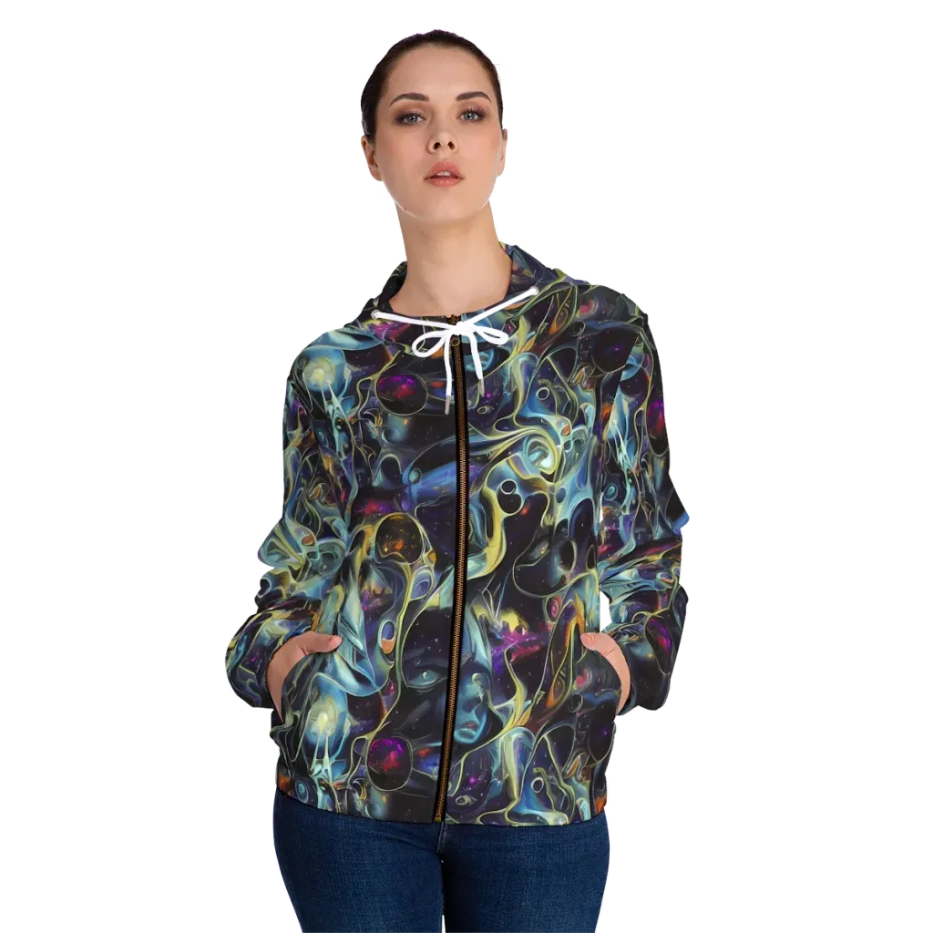 Galactic Enigma on Women's Full-Zip Hoodie — Front On Person