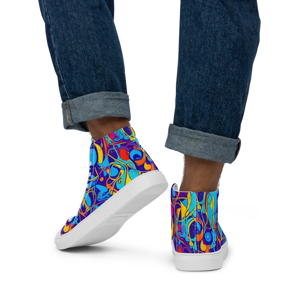 Spectral Tangle on Men's High Top Canvas Shoes — Back