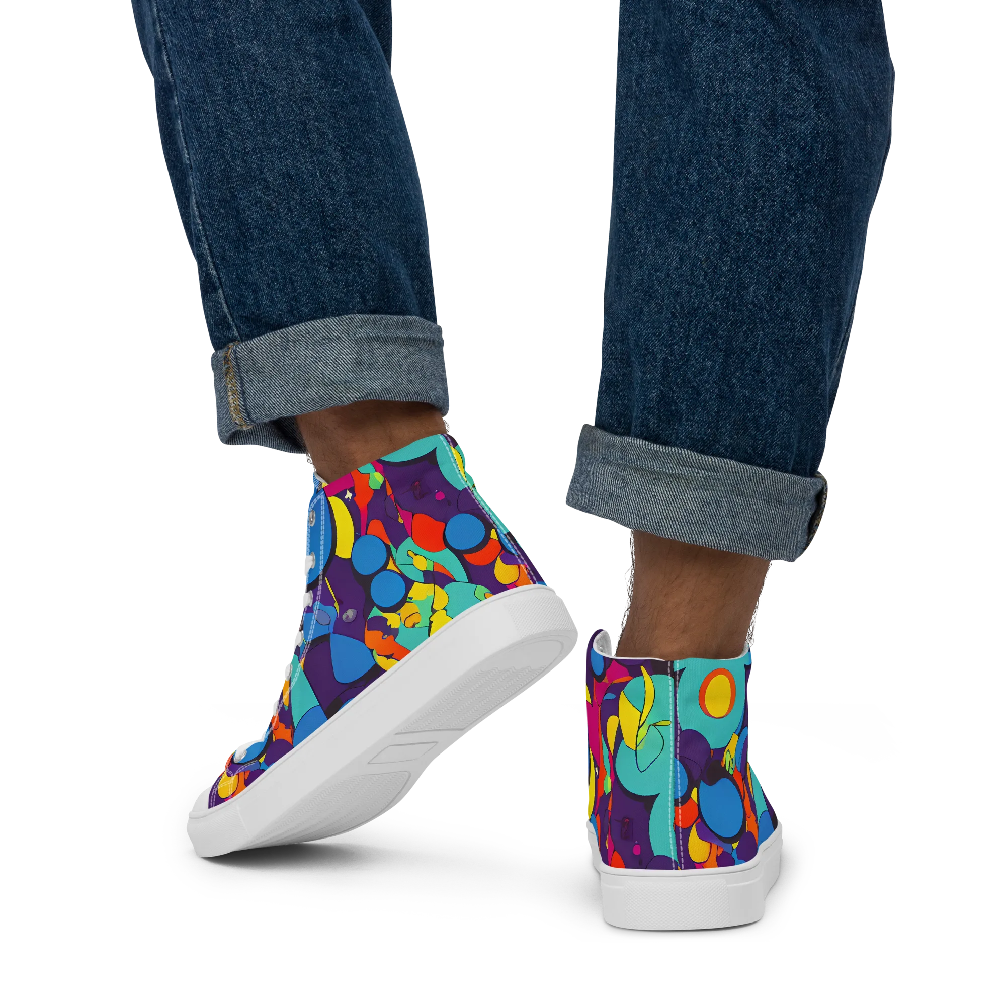 Psychedelic Harmony on Men's High Top Canvas Shoes — Back