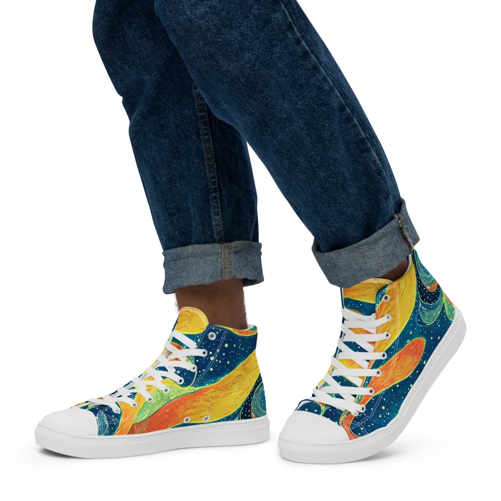 Celestial Harmony on Men's High Top Canvas Shoes — Left