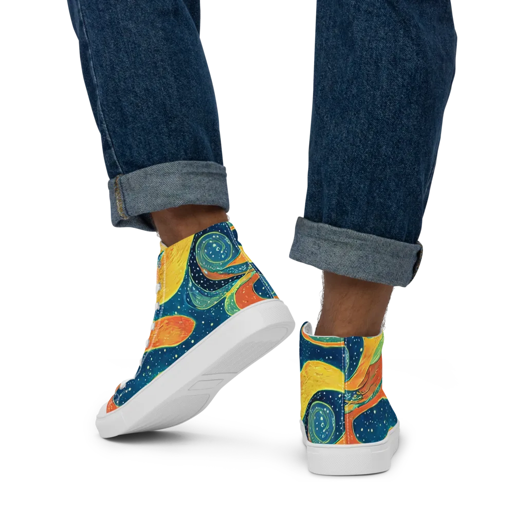 Celestial Harmony on Men's High Top Canvas Shoes — Back