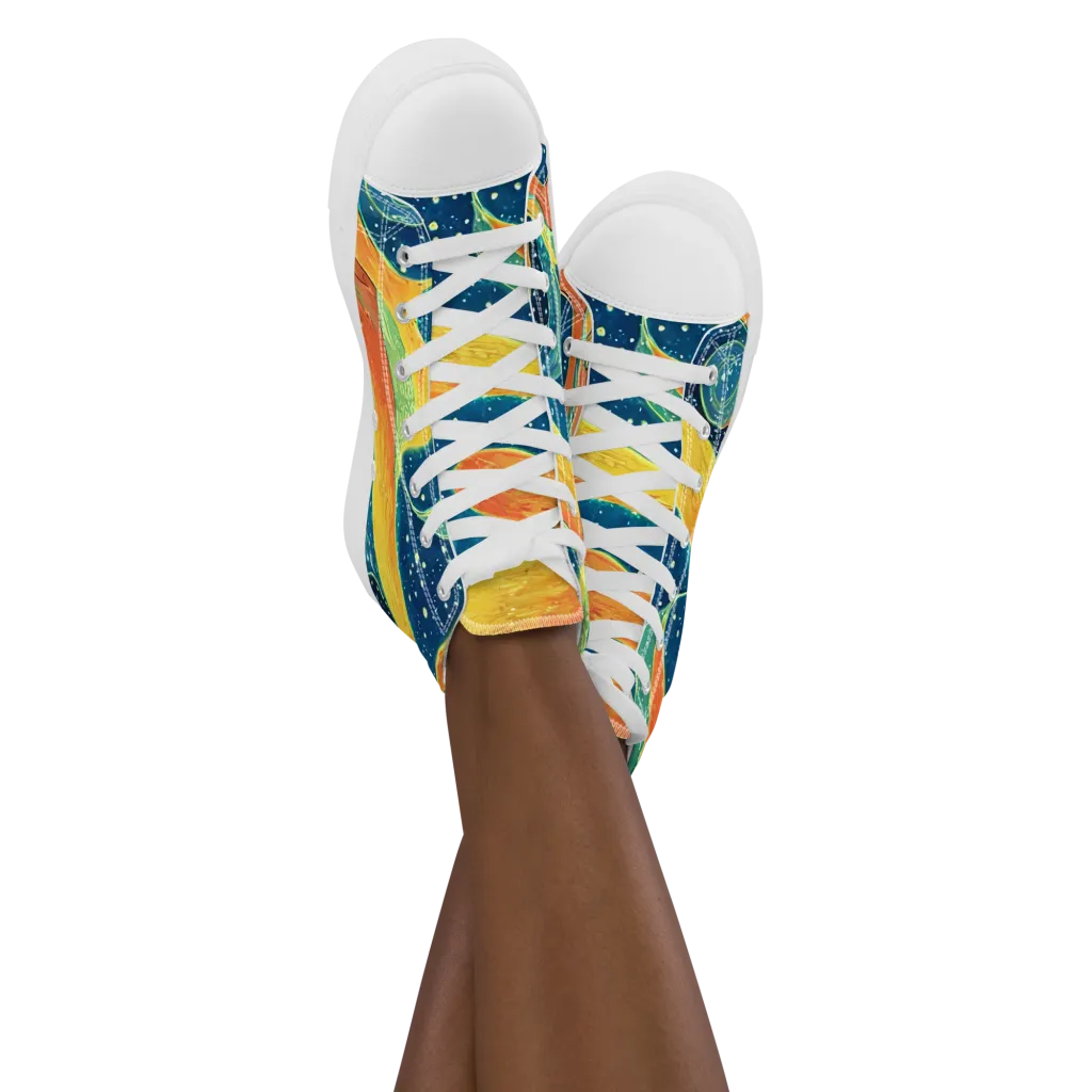 Celestial Harmony on Women's High Top Canvas Shoes — Front