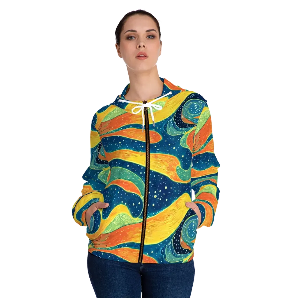 Celestial Harmony on Women's Full-Zip Hoodie — Front On Person