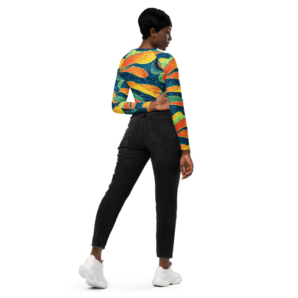Celestial Harmony on Long Sleeve Crop Top — Right Back