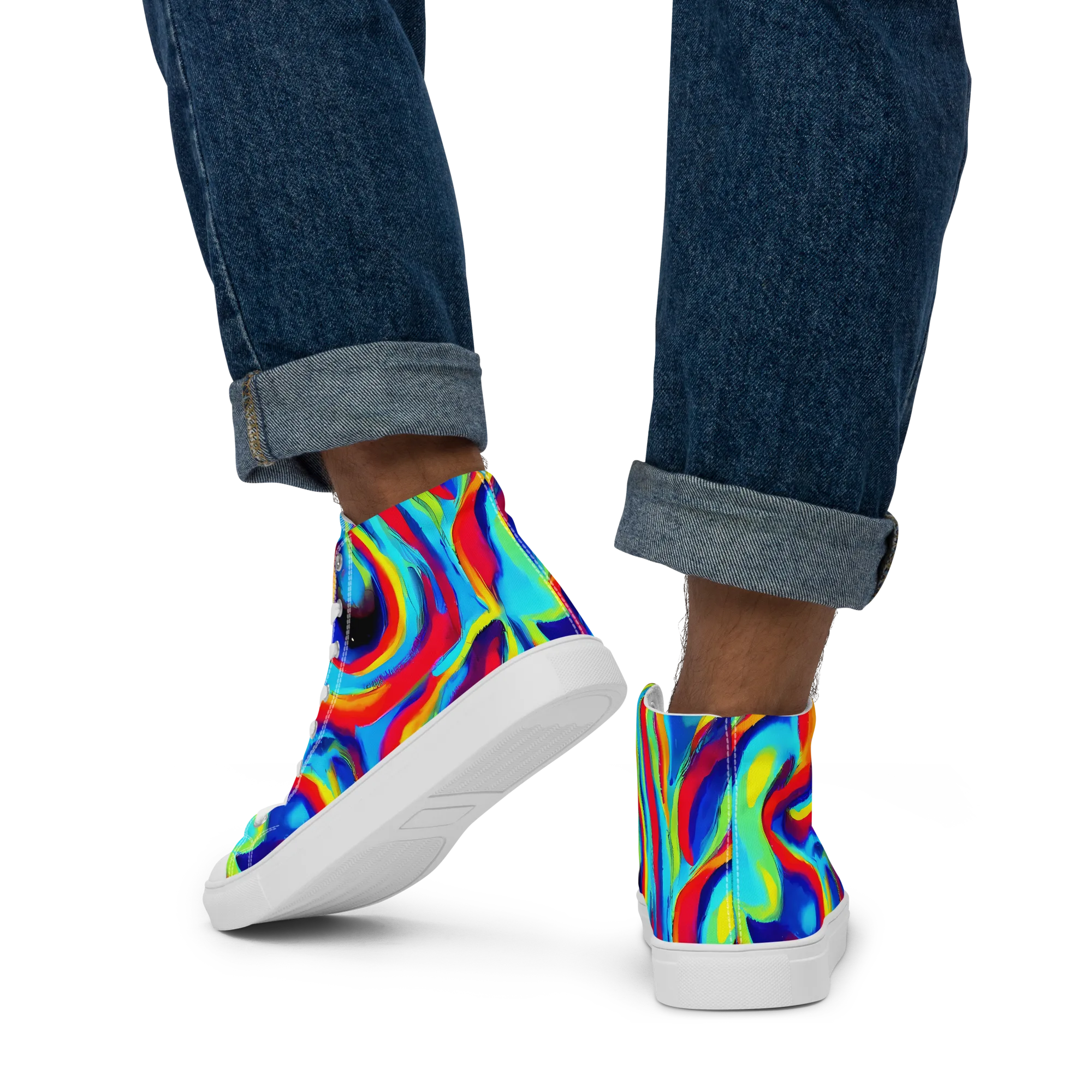 Stael Swirls on Men's High Top Canvas Shoes — Back