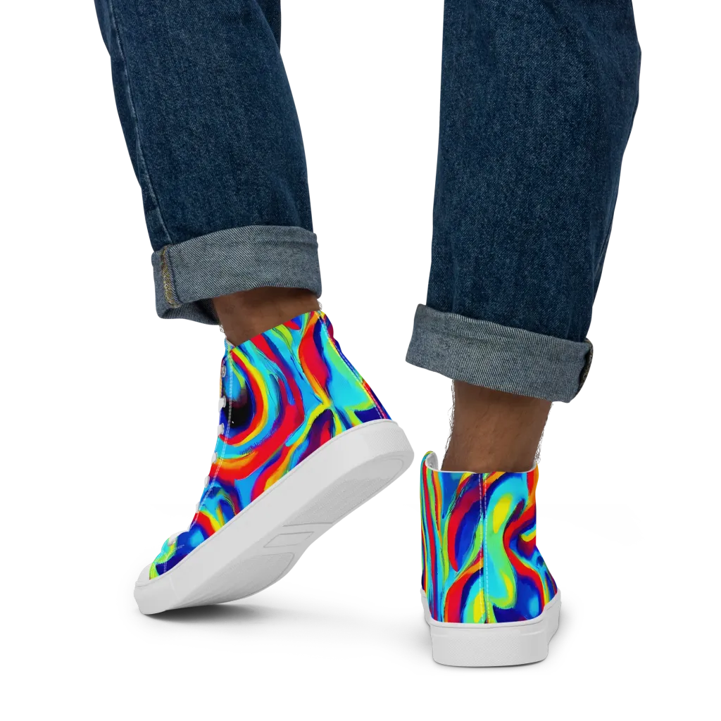 Stael Swirls on Men's High Top Canvas Shoes — Back