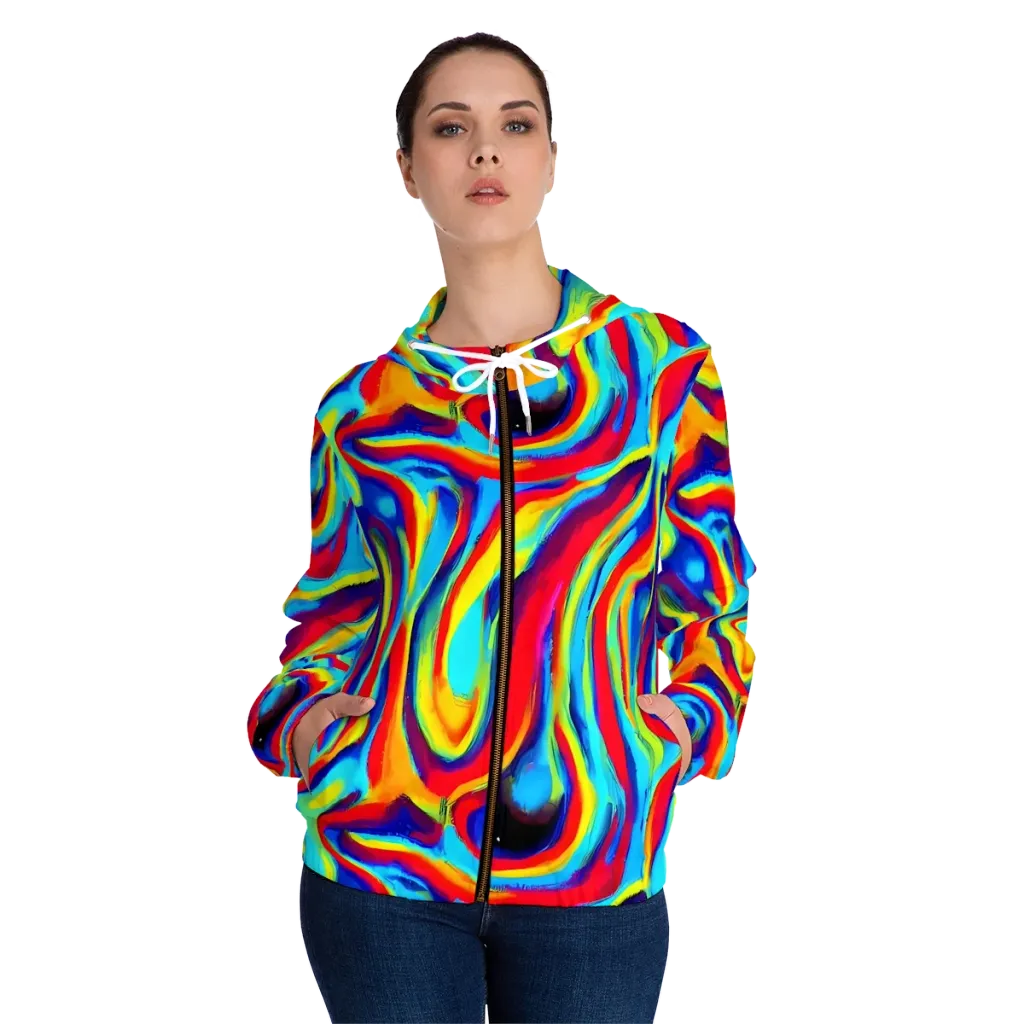 Stael Swirls on Women's Full-Zip Hoodie — Front On Person