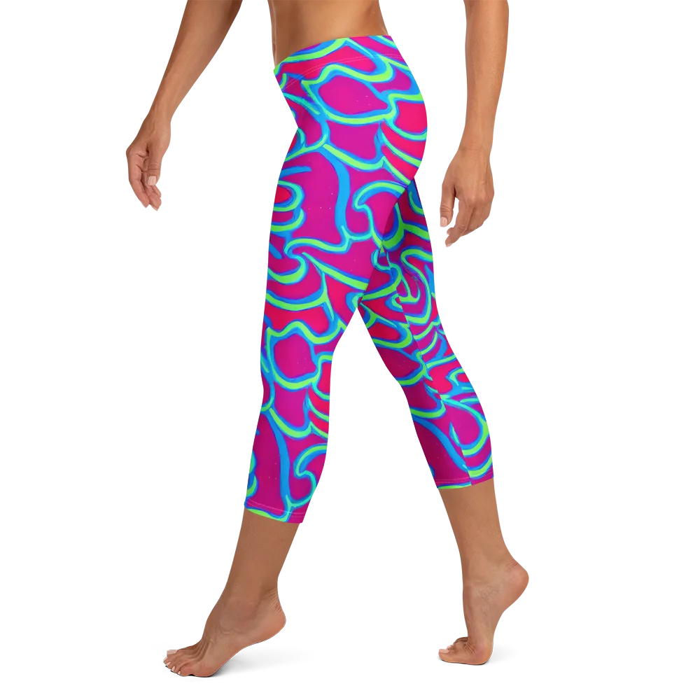Aquatic Ember on Capri Leggings — Left