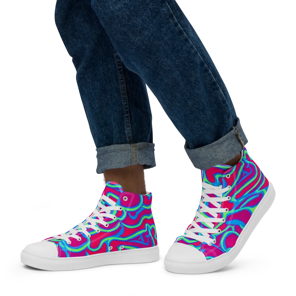 Aquatic Ember on Men's High Top Canvas Shoes — Left