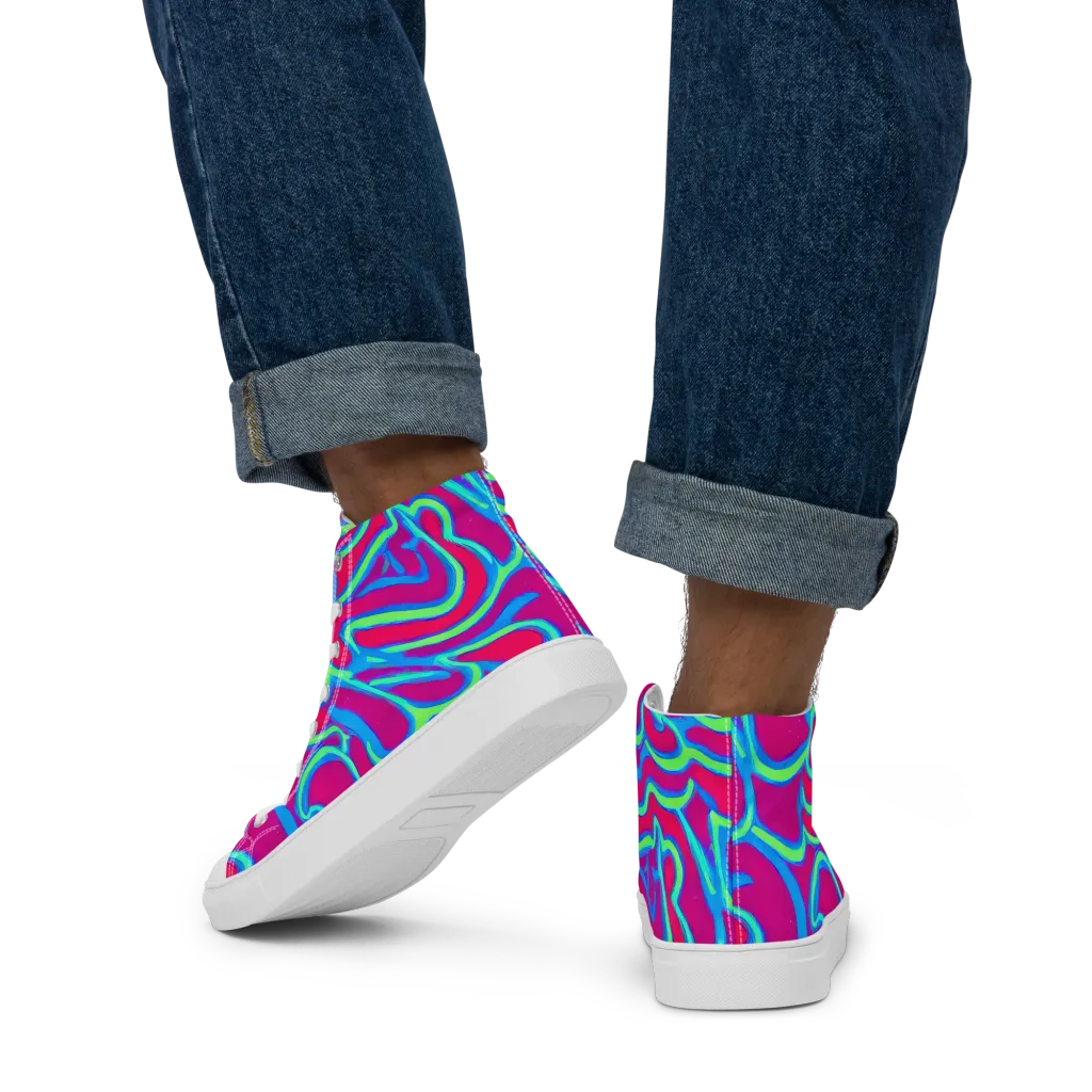Aquatic Ember on Men's High Top Canvas Shoes — Back