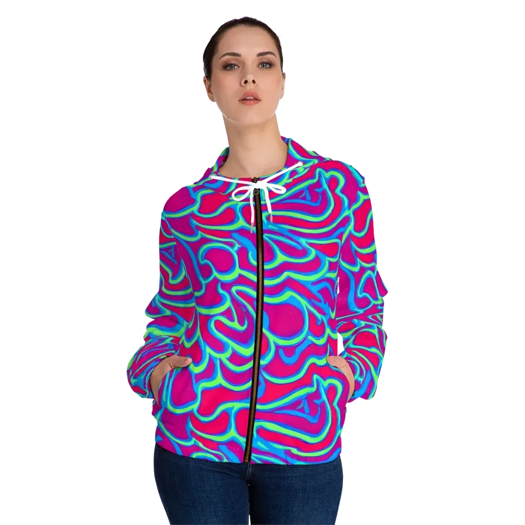Aquatic Ember on Women's Full-Zip Hoodie — Front On Person