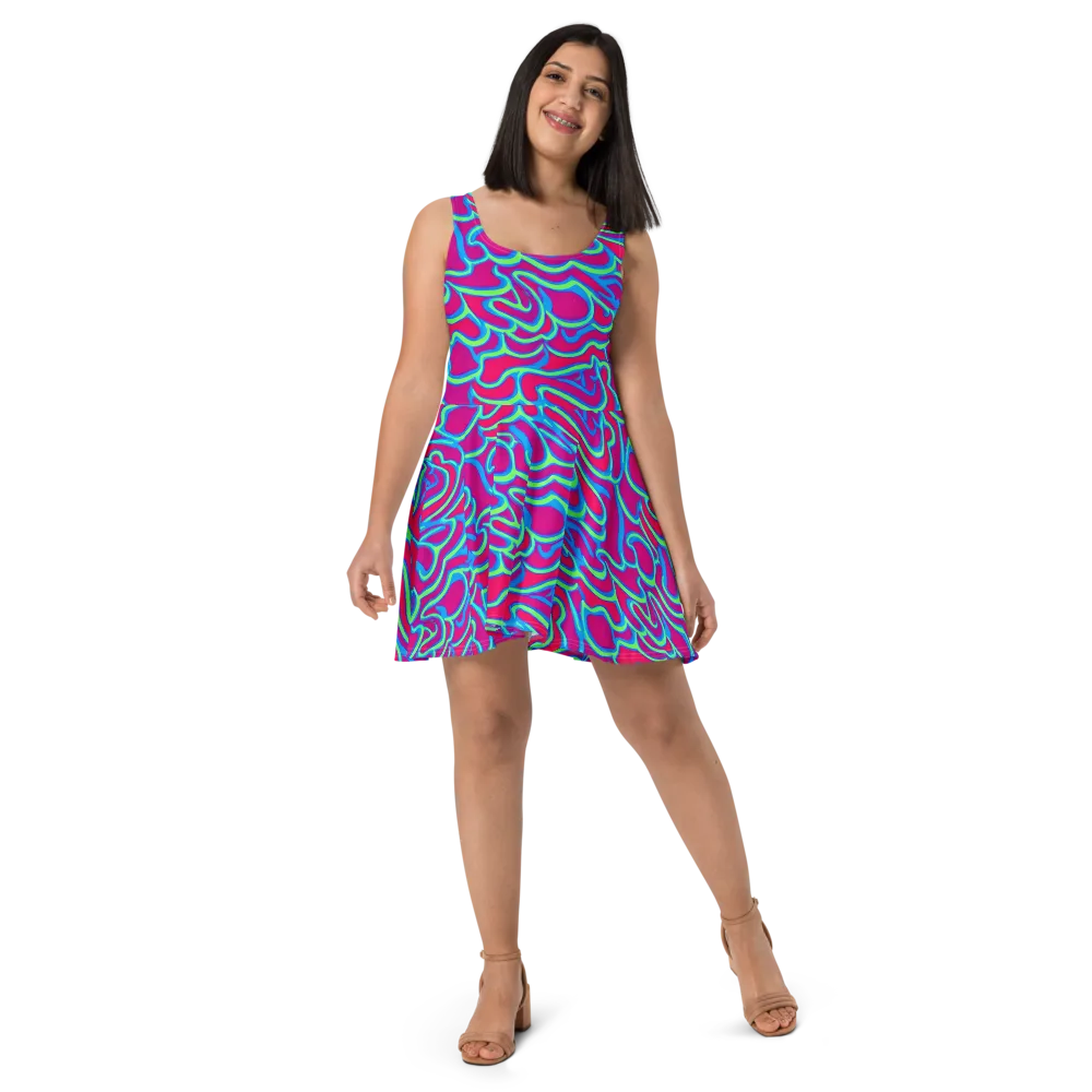 Aquatic Ember on Skater Dress — Front