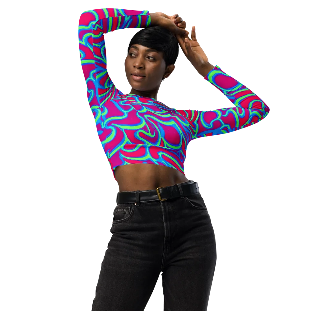 Aquatic Ember on Long Sleeve Crop Top — Front