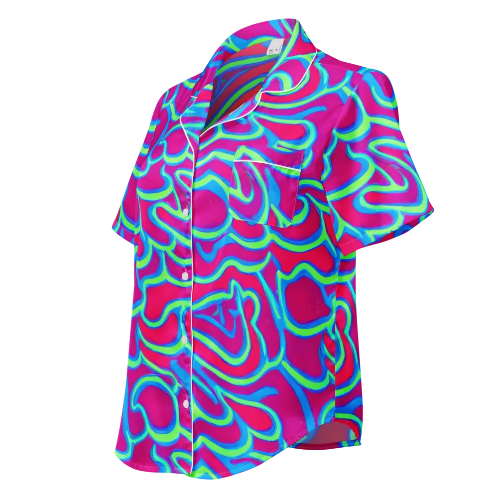 Aquatic Ember on Women's Short Sleeve Pajama Top — Left Front
