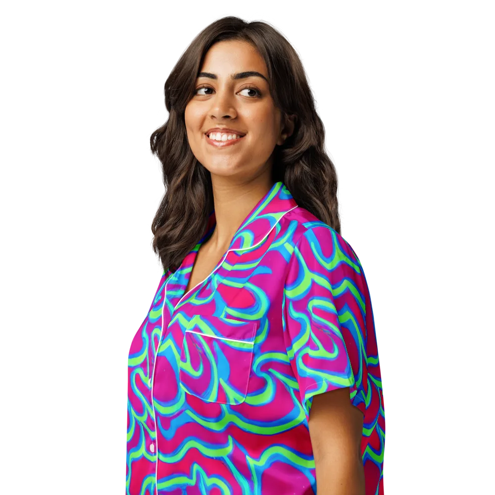 Aquatic Ember on Women's Short Sleeve Pajama Top — Left Front