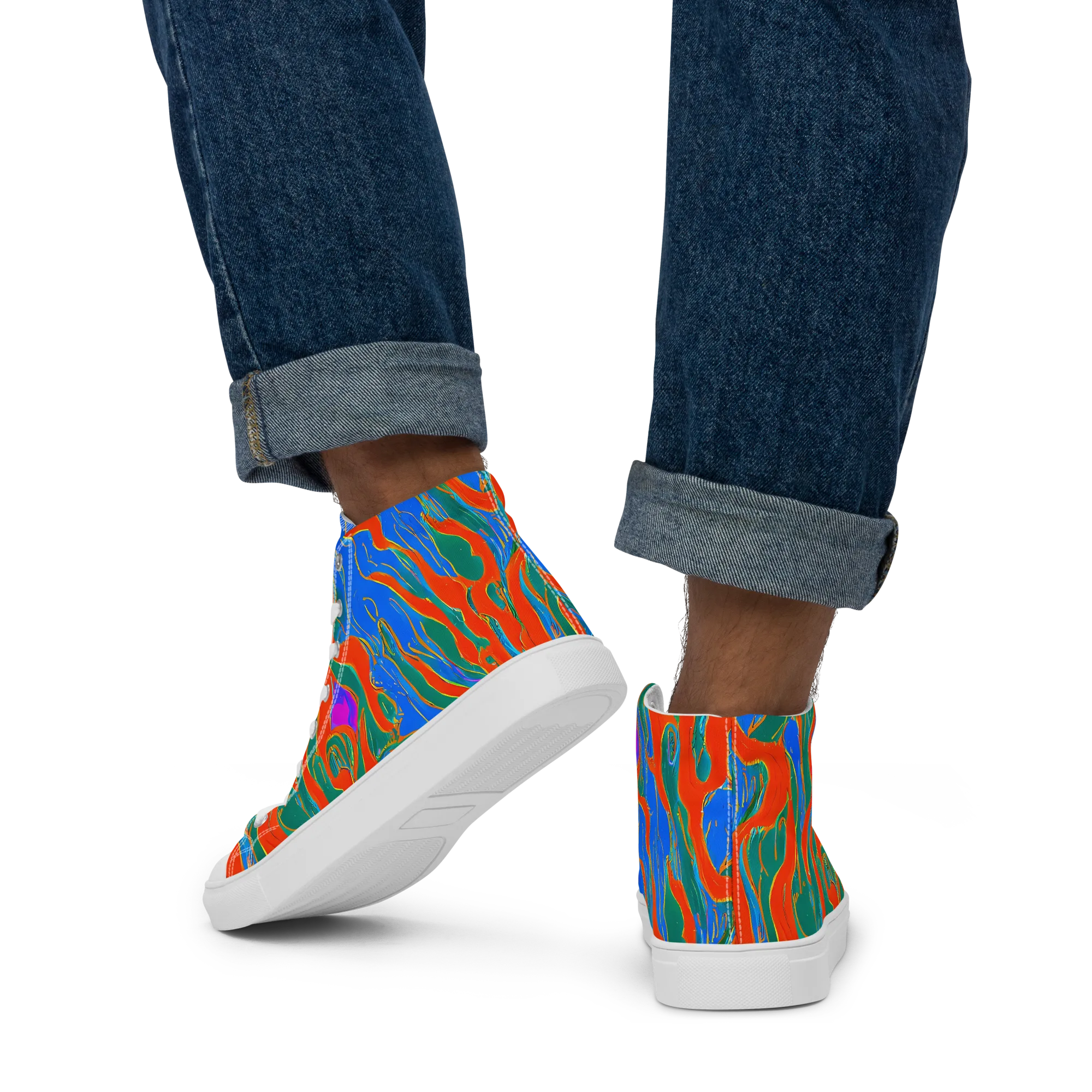 Childish Strokes on Men's High Top Canvas Shoes — Back