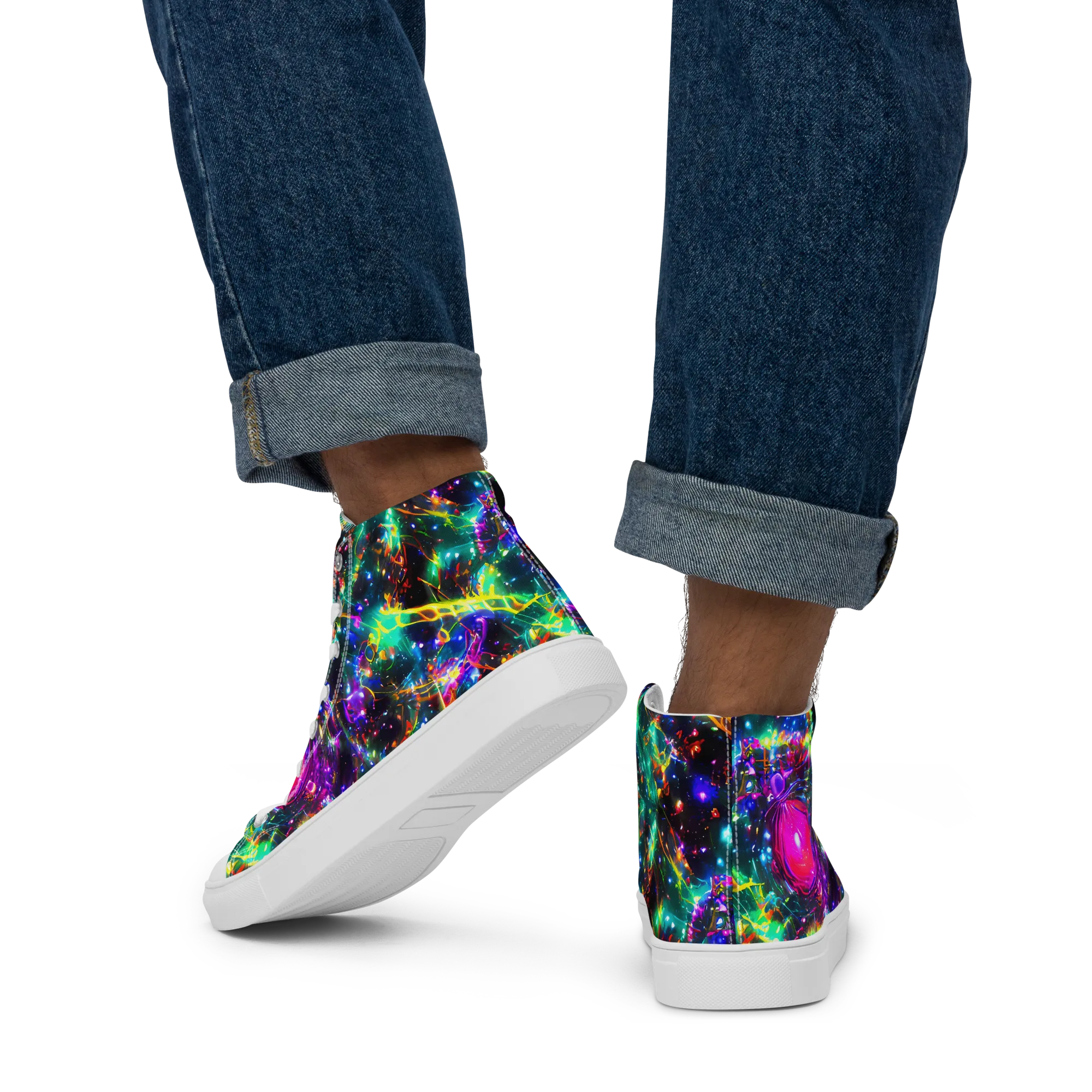 Blythe Nebula on Men's High Top Canvas Shoes — Back