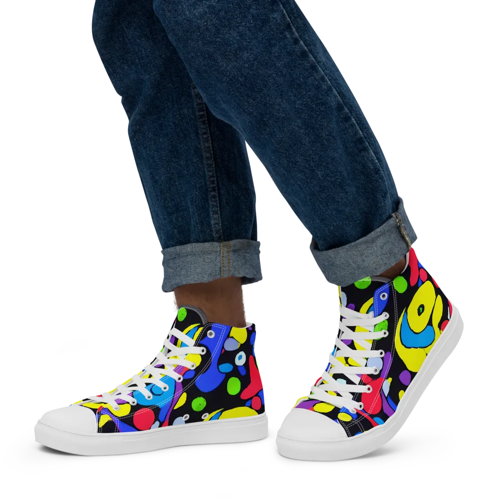 Miró's Mosaic on Men's High Top Canvas Shoes — Left