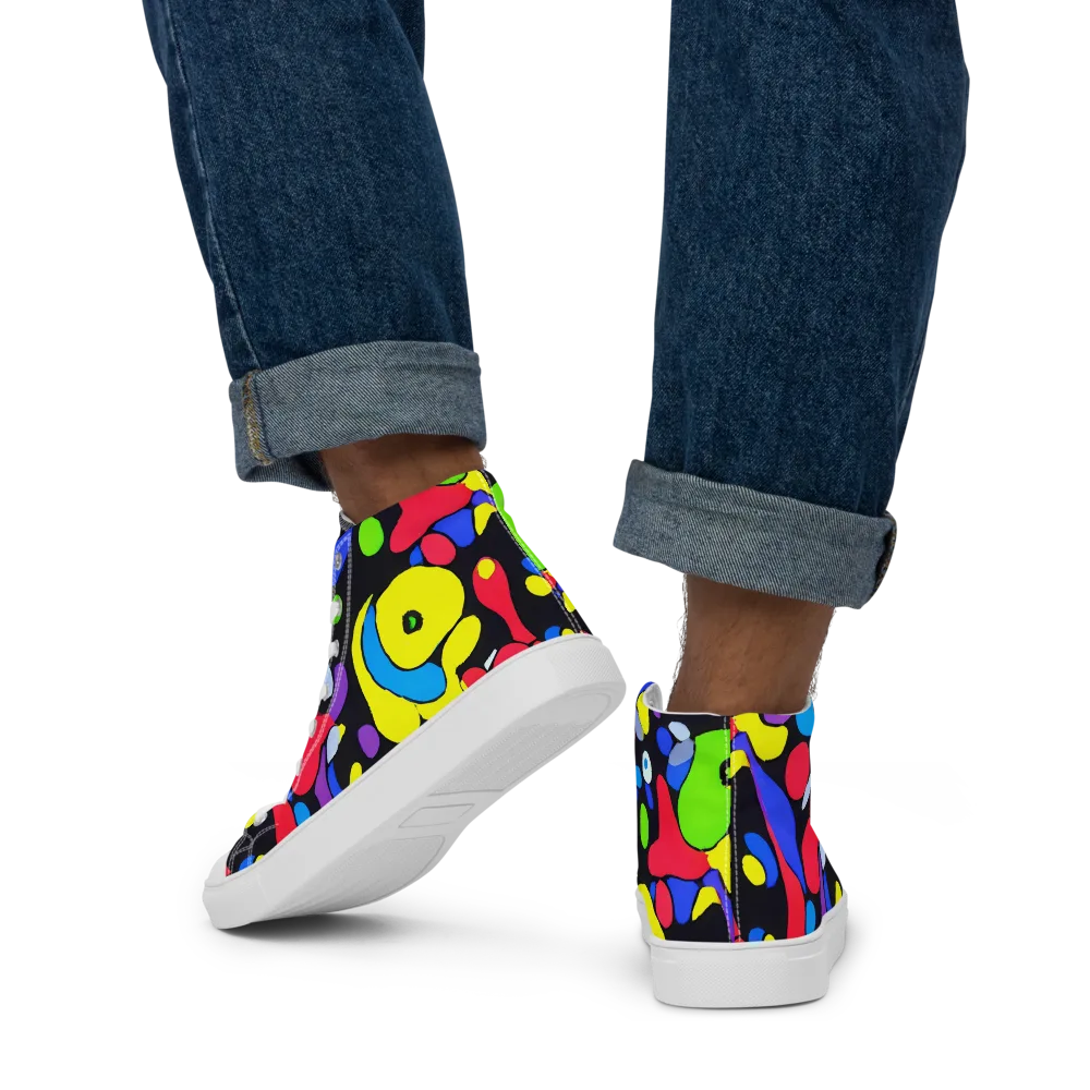 Miró's Mosaic on Men's High Top Canvas Shoes — Back