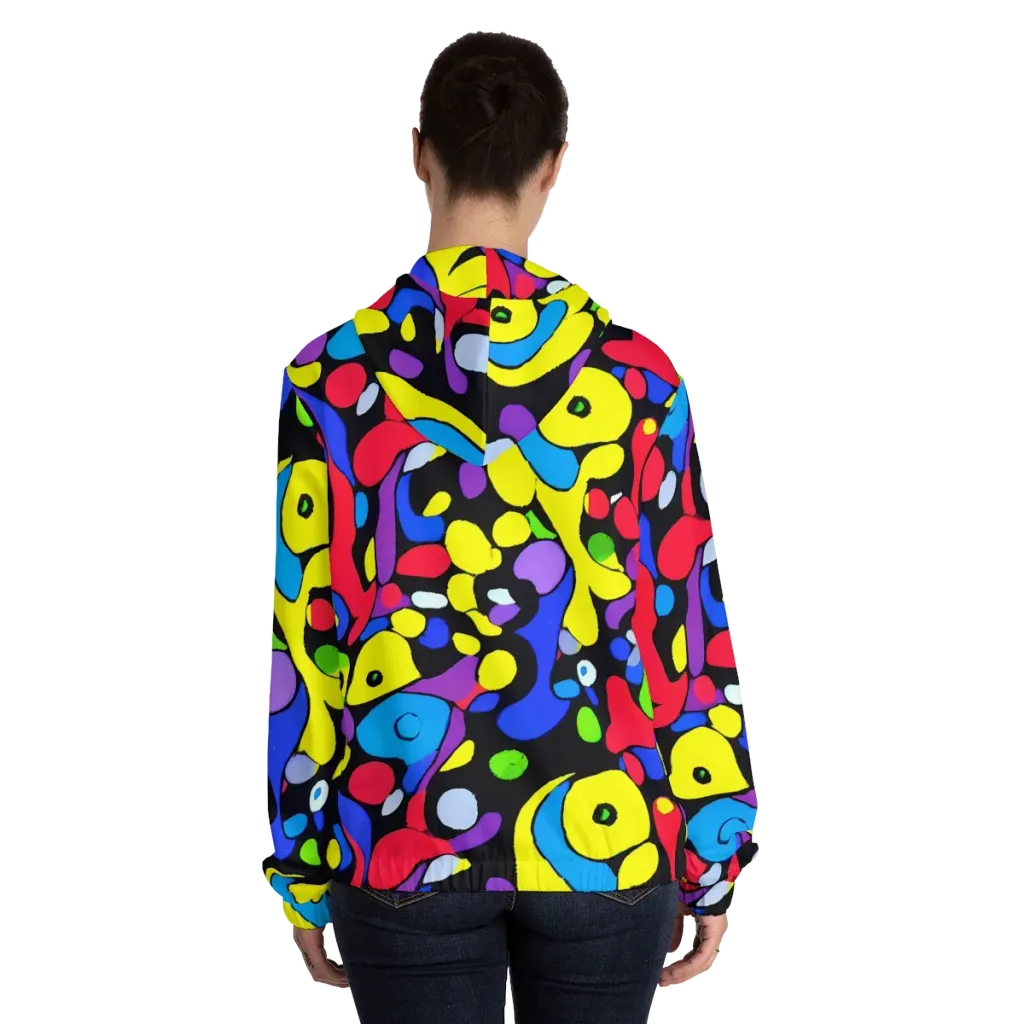 Miró's Mosaic on Women's Full-Zip Hoodie — Back On Person