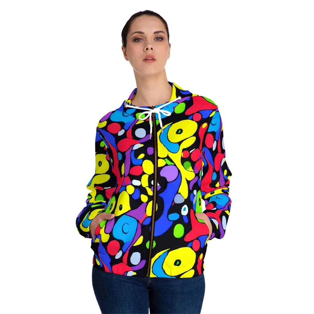 Miró's Mosaic on Women's Full-Zip Hoodie — Front On Person