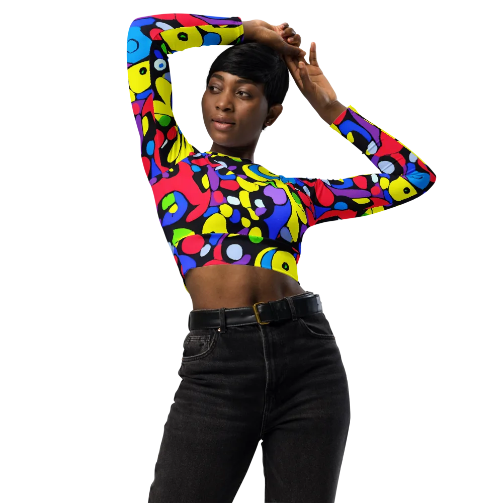 Miró's Mosaic on Long Sleeve Crop Top — Front