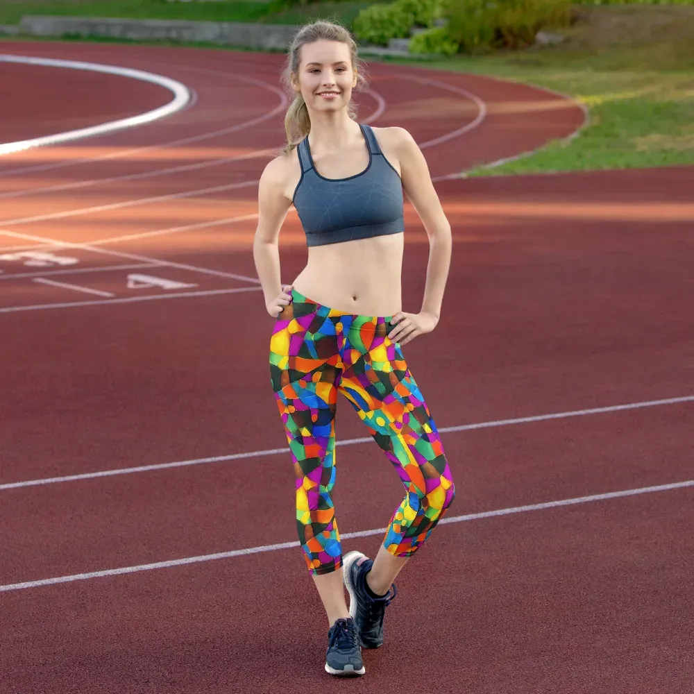 Galactic Jigsaw on Capri Leggings — Front