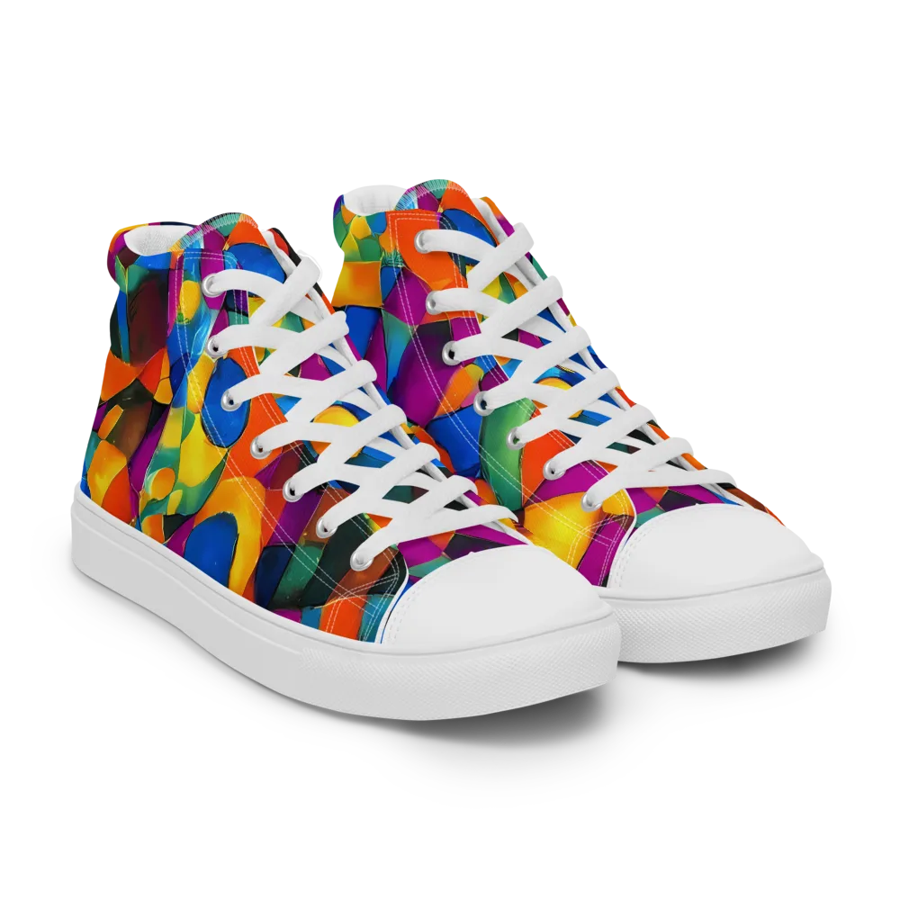 Galactic Jigsaw on Men's High Top Canvas Shoes — Right Front