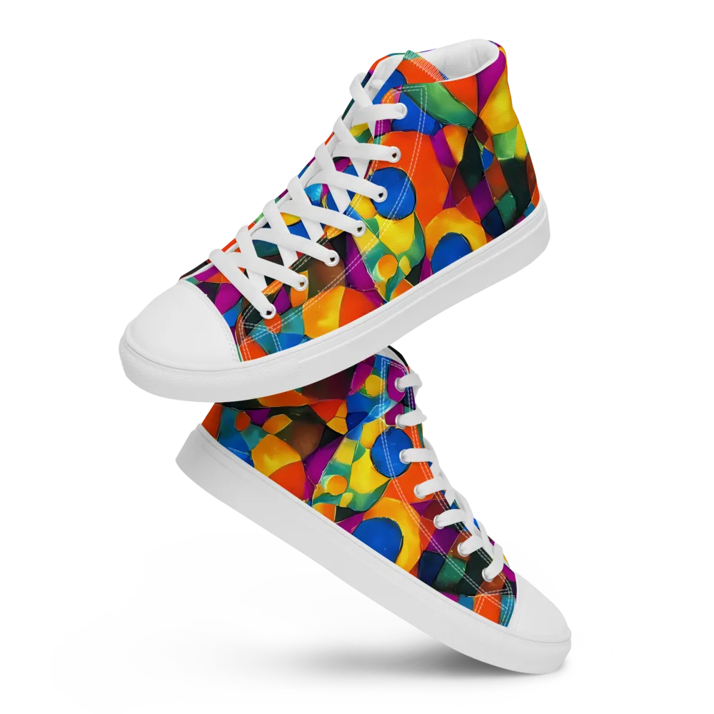 Galactic Jigsaw on Men's High Top Canvas Shoes — Front