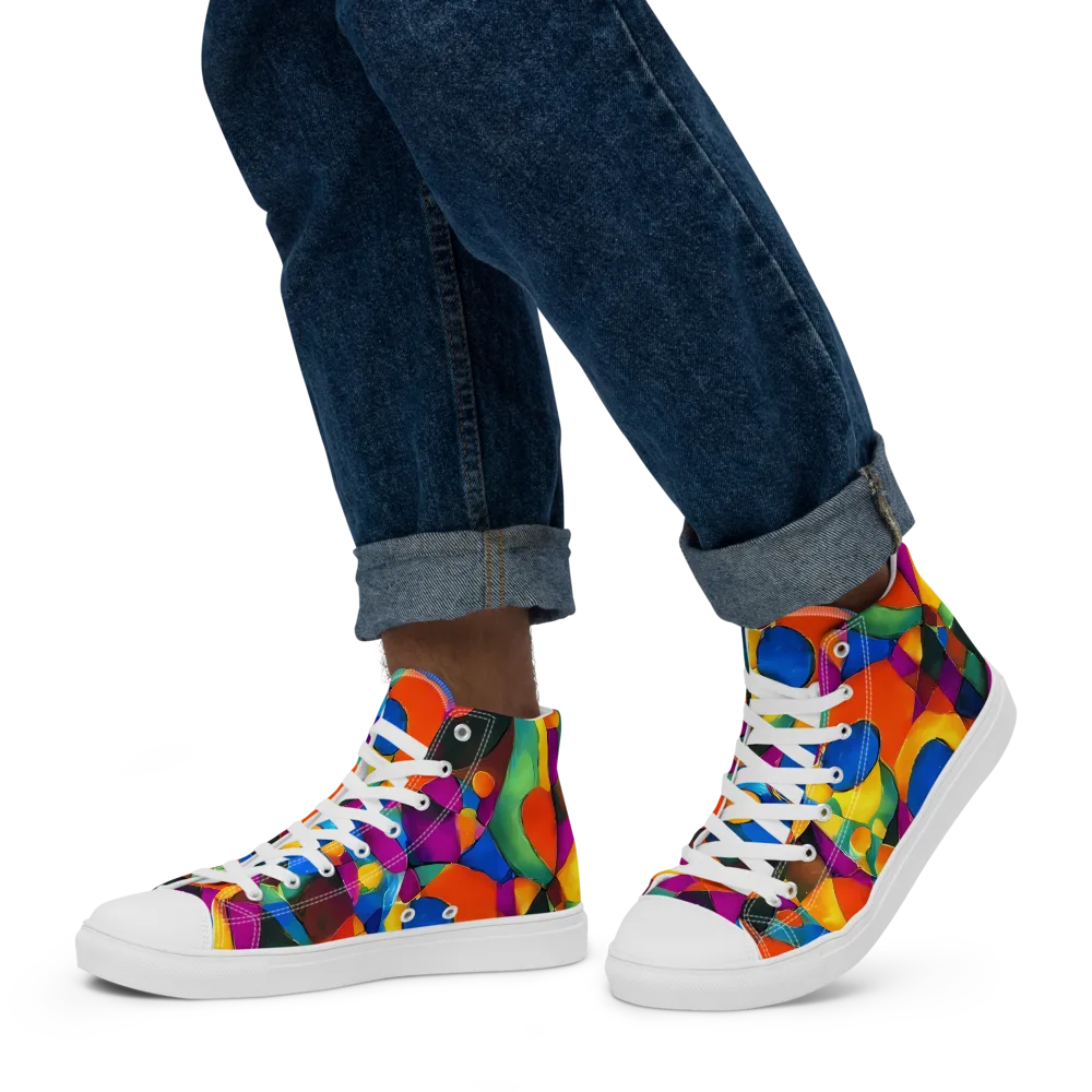 Galactic Jigsaw on Men's High Top Canvas Shoes — Left