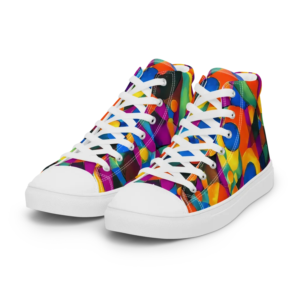 Galactic Jigsaw on Women's High Top Canvas Shoes — Left Front