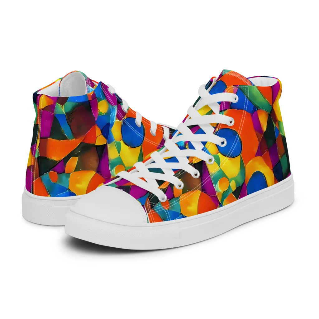 Galactic Jigsaw on Women's High Top Canvas Shoes — Left