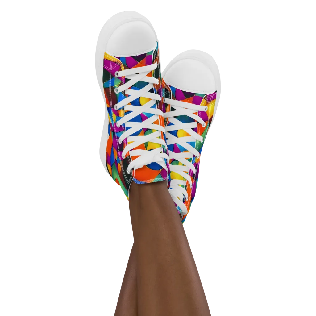 Galactic Jigsaw on Women's High Top Canvas Shoes — Front