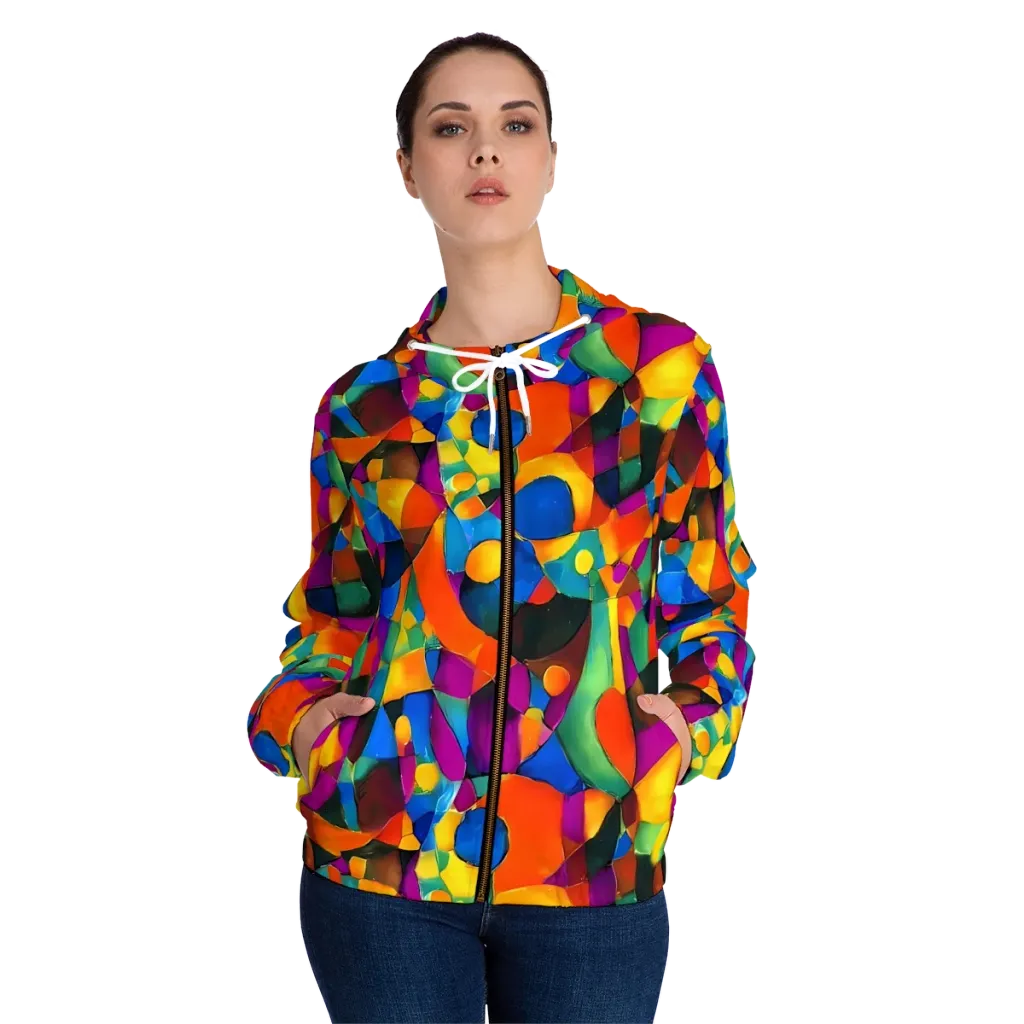 Galactic Jigsaw on Women's Full-Zip Hoodie — Front On Person
