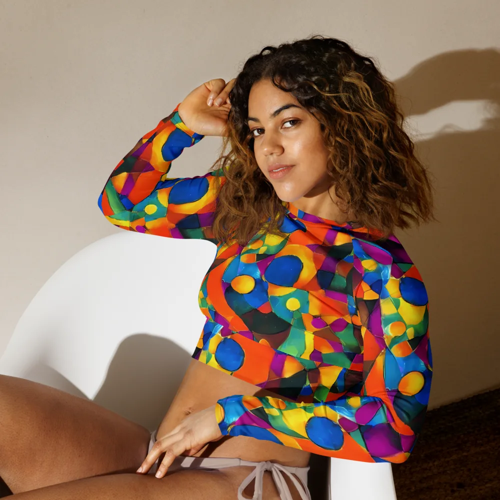 Galactic Jigsaw on Long Sleeve Crop Top — Left Front