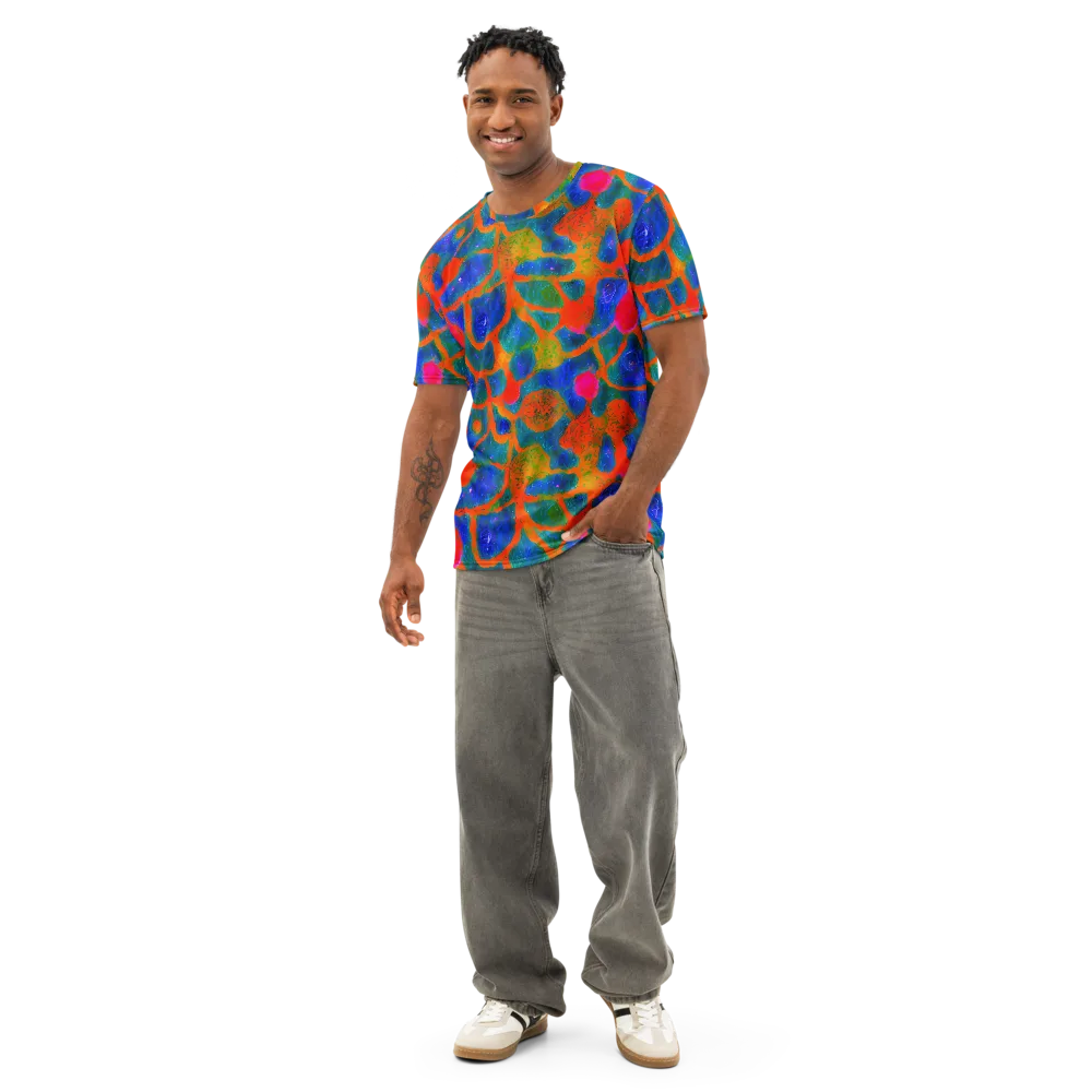Vibrant Mosaic on Men's Cotton Crew Neck T-Shirt — Front