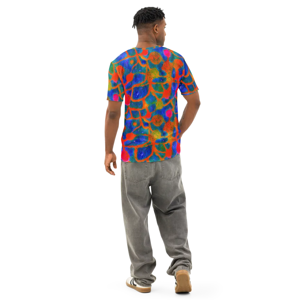 Vibrant Mosaic on Men's Cotton Crew Neck T-Shirt — Back
